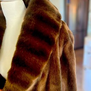 Floor length faux chocolate mink coat, brand new never worn